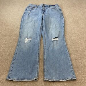 J.Crew Flare Crop Jeans Womens 30 Blue Med Wash Mid‎ Rise Distressed Stretch